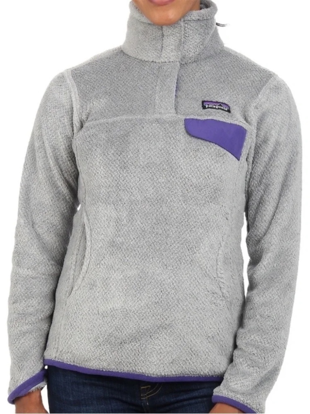 Patagonia Re-Tool Snap-T Pullover High Pile Fleece Gray Purple Womens Size Small